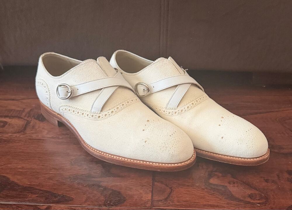 $1,095 New – shop wear Baker Black Cream Suede Brogue Monk Strap Shoes 8(41)